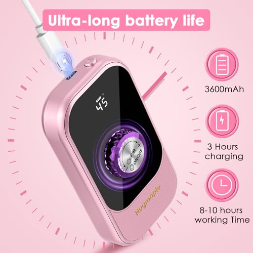 Professional Electric Nail Drill File, HUGMAPLE 45000RPM Portable E-File Machine with Bits & Base, Rechargeable Cordless Nail Drill Kit for Shaping, Removing & Polishing Gel Nails for Salon Home