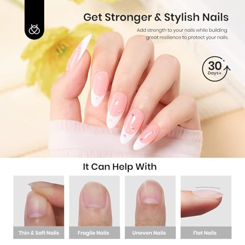 Beetles Low Heat Builder Nail Gel 0.51 OZ 7 in 1 Clear Strengthener Gel for Weak & Thin Nails Building Nail Apex & Extension with Detachable Liner Nail Brush for Beginners & DIY Salon Manicure