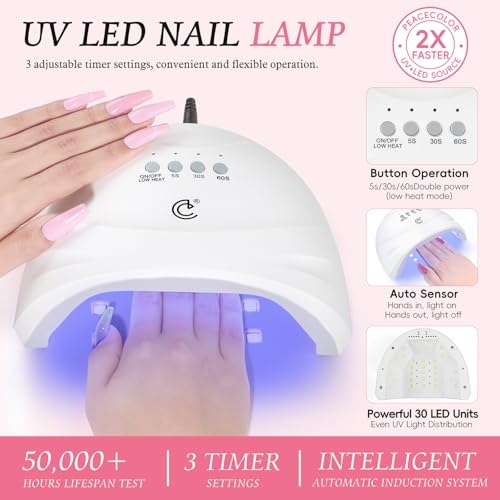 Peacecolor Acrylic Nail Kit with Drill, 40pc Nail Kit Acrylic Set for Beginners with Everything Gel Polish U V Light Decorations Home Salon Gift Set