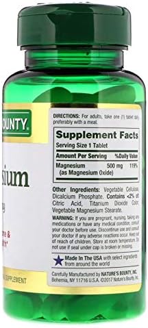 Nature's Bounty Magnesium, 500 mg Coated Tablets, Mineral Supplement, Supports Bone and Muscle Health, Gluten Free, Vegetarian, 100 Count (Pack of 3)