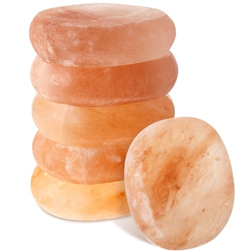 6 Pcs Flat Oval Massage Stone 3.5 x 1 x 2.6 Crystal Hand Carved Stone for Massage Therapy Himalayan Salt Massage Rocks Natural Pink Heated Warmer Stone for Spa Massage Salt and Sugar