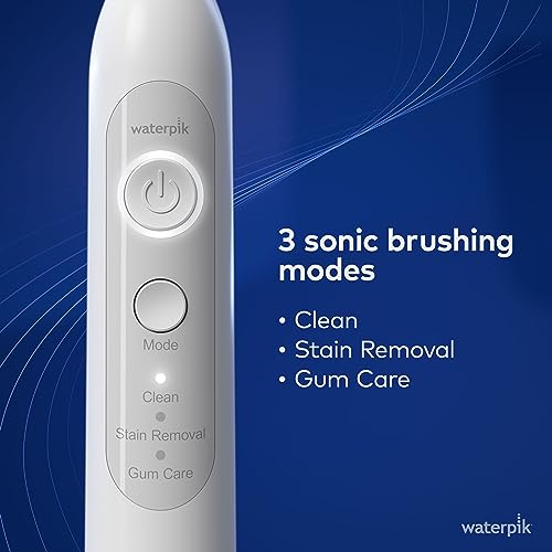 Waterpik Cordless Pearl and Sensonic Rechargeable Electric Toothbrush and Water Flosser Combo, Complete Dental Care for Teeth, Gums, Braces and Travel – ADA Accepted, White