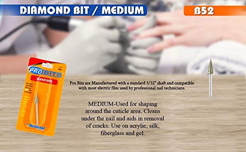Medicool Diamond Cone Medium Bit -B-52- for Manicure and Pedicure Acrylic Silk Fiberglass and Gel Nail | B-52