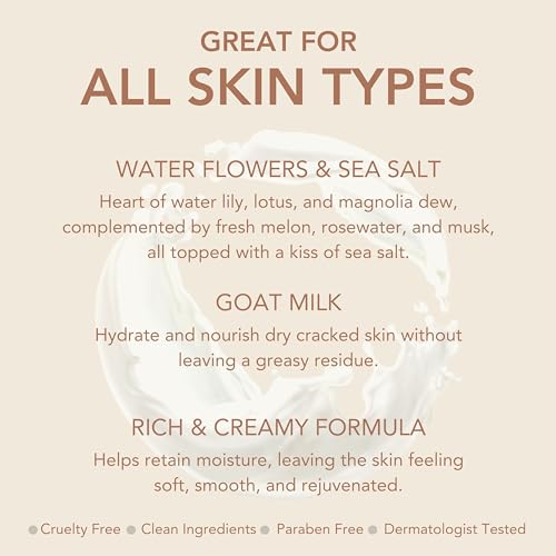 Dionis Goat Milk Skincare 3.3oz Water Flowers & Sea Salt Hand & Body Cream - Travel Size Hand Lotion For Hydrating & Moisturizing Dry Skin - Cruelty Free Cream Made In The USA - Paraben Free Formula