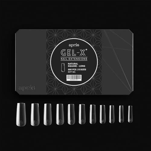 Aprés Gel-X® Natural Square Long Tip Box | 500pc Gel-X Tips, 11 Sizes 00-9, Premium Quality