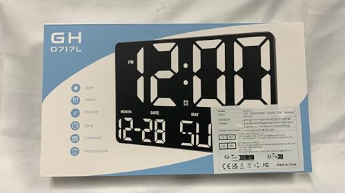 11.5" Digital Clock Wall Clock, Large Digital Wall Clock with Remote Control, Digital Alarm Clock with Date, Day, Temperature, Colour Figures,12/24H, Wall Clocks for Living Room Office School Gym