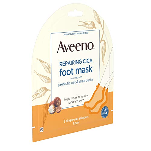 Aveeno Repairing CICA Foot Mask with Prebiotic Oat and Shea Butter, Moisturizing Foot Mask for Extra Dry Skin, 2 Single-Use Slippers 1 ea