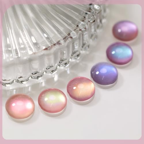 RARJSM Nude Pink Purple Aurora Cat Eye Gel Nail Polish Set 6pcs Reflective Sparkly Diamond Ceramic Glitter Glass Cateye Gelpolish with Magnet Stick 7.5ml Curing Requires Soak Off for Home Salon