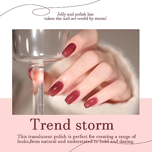 24 Pcs Jelly Nude Gel Nail Polish Set, Sheer Pink Colors Gel Polish Kit with Glossy & Matte Top Coat and Base Coat for Nail Art DIY Manicure and Pedicure at Home