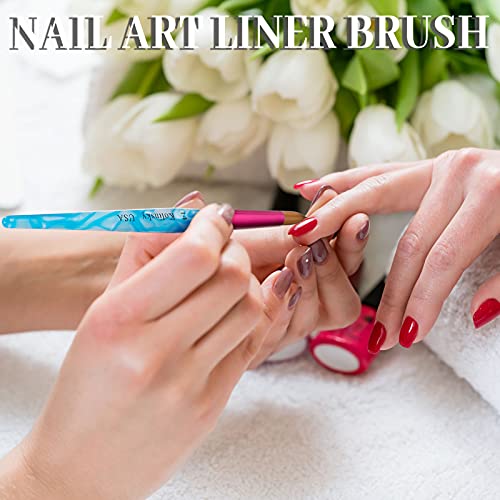 5 Pieces Kolinsky Nail Brush Set - Acrylic Application Brushes With Crimped Shaped Handle for Nail Art Manicure - Sizes 6, 8, 10, 12, 14 (Pink, Blue and White)