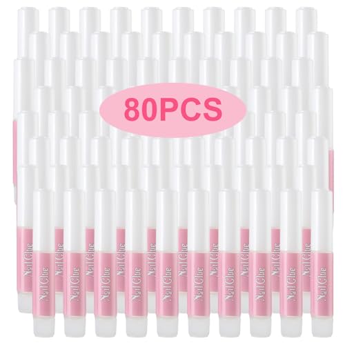 Nail Glue,Super Strong & Long-Lasting Nail Glue for Broken Acrylic Nails Press on Nails,Professional Ultra Quick Adhesive for Nail Art Supplies,0.07OZ/PCS(80PCS)