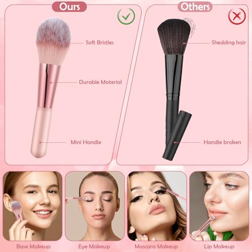 14 Pcs Small Travel Makeup Brush Set Portable Pink Make up Brushes with Case,5 Pcs Makeup Sponge,Valentine's Day Gift,Mother's Day Gift for Foundation Powder Concealers Eye Shadows(Pink)