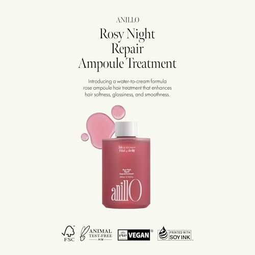 Rosy Night Hair Ampoule Treatment for Damaged Hair – Water-to-Cream Repair Formula with Peptides & Amino Acids – Frizz Control, Color Safe, Silicone-Free, Floral Musk Scent – 6.76 fl oz