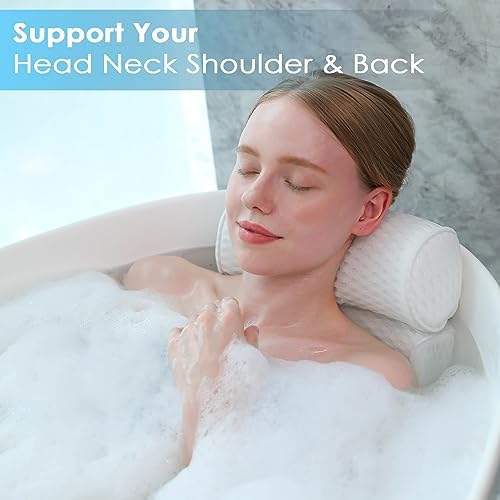 AEROiVi Luxury Bath Pillows for Tub，Bath Pillow Bathtub Pillows for Head and Neck Support Bath Cushion Made from Soft Spacer Mesh Material with Suction Cups