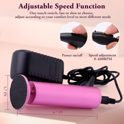 AFFLAT Electric Foot Callus Remover, Adjustable Speed (0-600Rpm), Adjustable Speed Foot Scrubber with 60 Pcs Sandpaper Discs, Electric Callus Remover for Feet,Pedicure Tool for Men and Women,Pink