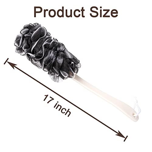 Back Scrubber for Shower,Loofah Long Handle Bath Body Brush,Soft Nylon Mesh Sponge for Shower,Loofah On a Stick for Men Women,Exfoliating Scrub Cleaning Luffa for Elderly(2-Pack,Black)