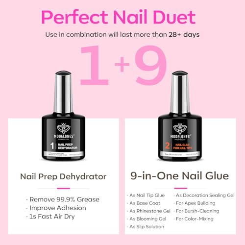 modelones Gel Nail Kit, Fake Nails Long Coffin, 9-in-One Glue Prep Dehydrator & Portable Mini U V Light Acrylic Clipper, 500Pcs Coffin Tips for Extension Kit DIY Salon Home Gifts for Women