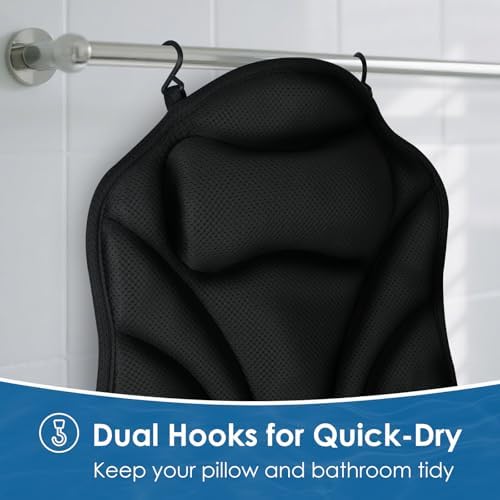 Atsuwell Full Body Bath Pillow for Bathtub, Ergonomic Bathtub Cushion for Neck, Waist, Hip Support, Luxury 3D Mesh Shower Pillow with Non-Slip Suction Cups & Dual Hooks, Pressure Relief, 51'' x17''