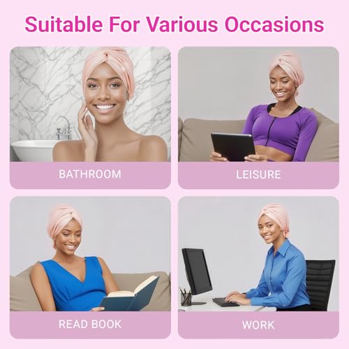 2Pcs Adjustable Silk Hair Bonnet For Sleeping, Sleep Cap With 2 Pcs Scrunchies, Silk Hair Wrap For Sleeping Women For Curly Hair, Natural Hair Care Night Caps (Pink)