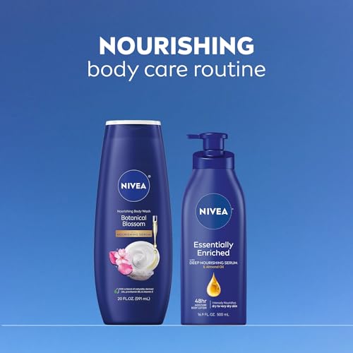 NIVEA Nourishing Botanical Blossom Body Wash with Nourishing Serum, Moisturizing Body Wash for Women, Enriched with Provitamin B5 and Vitamin E, 20 Fl Oz Bottle