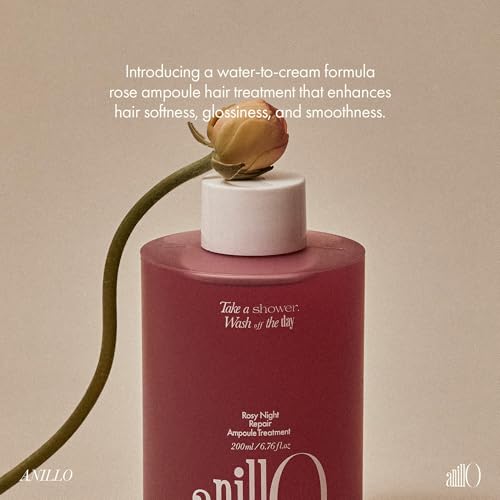 Rosy Night Hair Ampoule Treatment for Damaged Hair – Water-to-Cream Repair Formula with Peptides & Amino Acids – Frizz Control, Color Safe, Silicone-Free, Floral Musk Scent – 6.76 fl oz