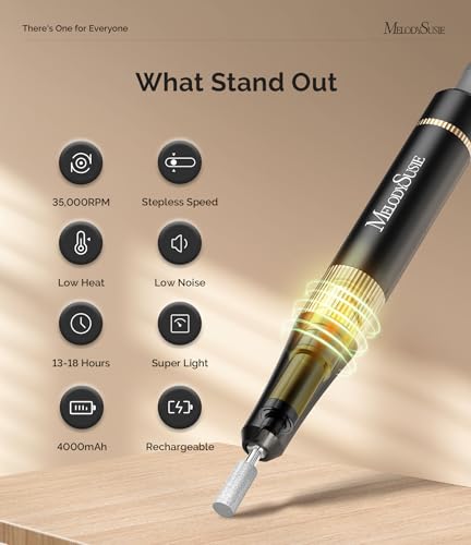 MelodySusie Professional Nail Drill, 35000 RPM Electric Nail File for Acrylic Gel Nails Removal, SM200F Portable Efile Coreless Motor for Quiet & Durable, Cordless Nail Kit with Bits for Salon & Home