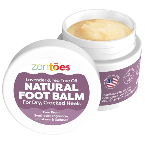 ZenToes Natural Foot Balm | Hydrating Cream for Dry, Cracked Heels & Feet | Enriched with Coconut, Tea Tree, Jojoba & Vitamin E Oils | Soothes & Softens Rough Skin | 2oz