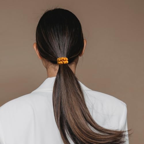 6 Pcs Set 100% Pure Mulberry Silk Hair Scrunchies Silk Hair Ties with 6 Chic Colors Everyday Skinny Scrunchies Silk Ponytail Holders Hair Care No Damage (Vintage)