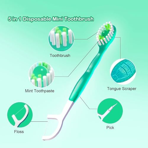 5 in 1 Mini Brush, Toothpaste and Floss, 26 Packs Disposable Toothbrushes with Toothpaste, Mini Toothbrushes Individually Wrapped Box, Oral Care On The Go Prepasted Travel Toothbrush