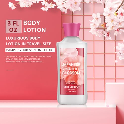 Japanese Cherry Blossom Bath and Body Gift Set, Gel, Lotion, Mist, Travel Size Spa Set,With Natural Extracts-Body Care kit for Birthday Mother's Day Chirstmas Gifts