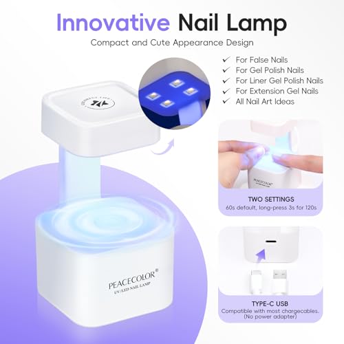 PEACECOLOR Gel Nail Kit Almond, 240Pcs Almond Clear Nail Tips with Portable U V Light, 2pc Pink Nude Jelly Gel Polish with Nail Glue Top Coat Easy Nail Extension Set DIY Nails Art Gift for Women