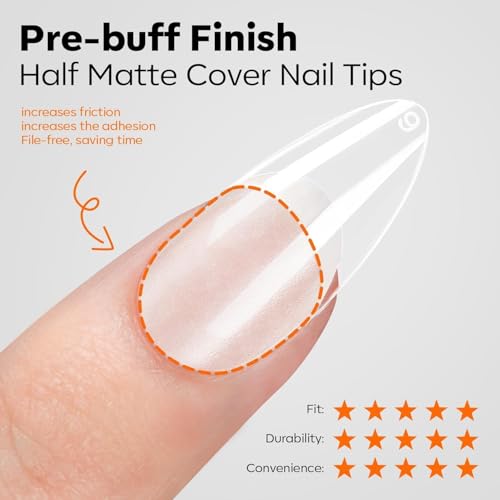 modelones Gel Nail Kit Almond, Upgrade 15Sizes Fake Nails, 9-in-One Glue Dehydrator & Mini U V Light Clipper, 510Pcs Medium Almond Press on Tips for Extension DIY Salon Home Gift