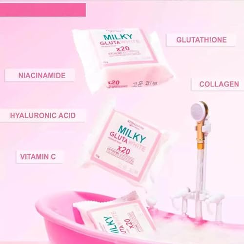 Milky Gluta 𝐖𝐡𝐢𝐭𝐞 Soap 20x, 70g Glutamilk 𝐖𝐡𝐢𝐭𝐞𝐧𝐢𝐧𝐠 Soap, Milkygluta 𝐖𝐡𝐢𝐭𝐞 Bar Soaps, Premium 𝐁𝐫𝐢𝐠𝐡𝐭𝐞𝐧𝐢𝐧𝐠 Soaps for Face & Body, Deep Cleanse, Exfoliate (1PCS)
