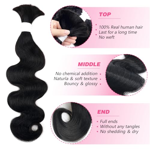 Human Braiding Hair 100g One Bundle/Pack 18 Inch Natural Black Body Wave Curly Bulk Human Hair for Braiding No Weft 100% Unprocessed Brazilian Human Hair Braiding Hair for Boho Braids