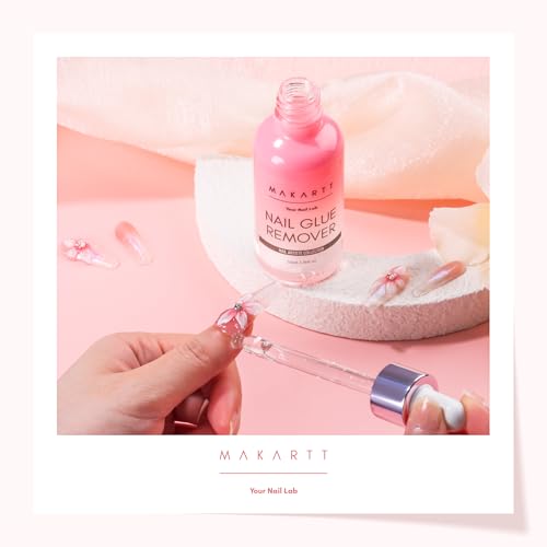 Makartt Press on Nail Glue Remover: 50ML Quick Glue Debonder | Easy Removal with a Dropper Applicator | Updated Formula with Vitamin E | No Acetone/Hema | For Fake Nails,Semicure Stickers,Large