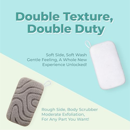myHomeBody Dual-Texture Shower Sponge, Beauty Body Scrubber Exfoliator for Women, Exfoliating Loofah for Men, 2pc