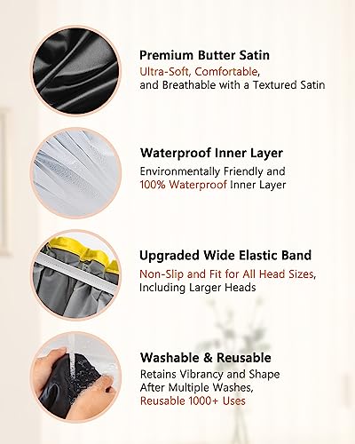 mikimini Small Black Shower Caps for Child 2 Packs, Double Layers Waterproof Bathing Hair Cap with Reusable Soft Comfortable PEVA Lining, Cute, Non-fading & Stretchy Shower Hat