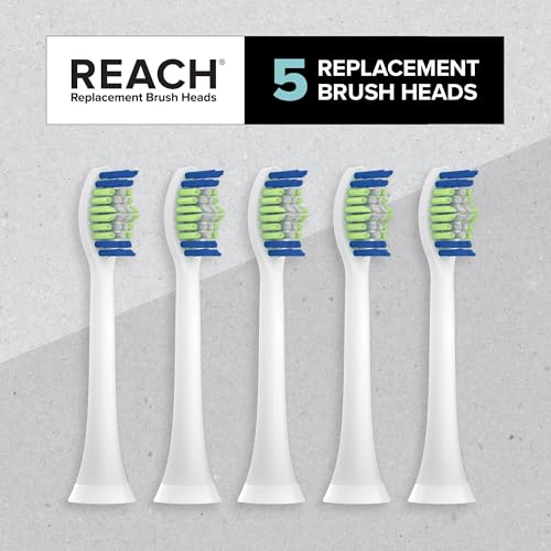 REACH SmileSonic Pro Essential Clean Replacement Toothbrush Brush Heads, Compatible with Philips Sonicare Click-On Power Toothbrushes, Replace-Me Bristles, 5 Count