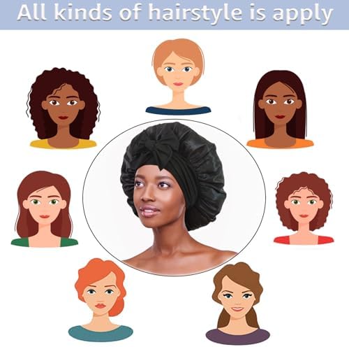 2Pack Bonnet with Tie Band, Satin Silk Bonnet for Sleeping, Sleep Bonnets for Women, Large Sleep Cap for Braids Curly Hair