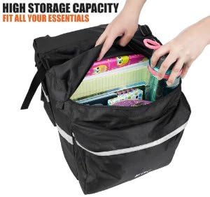 BV Bike Panniers 26L With Adjustable Hooks, Commuter Panniers For Bicycles With Carrying Handle, Bag With 3M Reflective Trim For More Visibility, Fit Most Rack