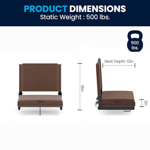 Flash Furniture Grandstand Portable Stadium Seat for Bleachers or Benches, Folding Padded Stadium Chair with Carrying Handle, 500 lb. Weight Capacity, Brown