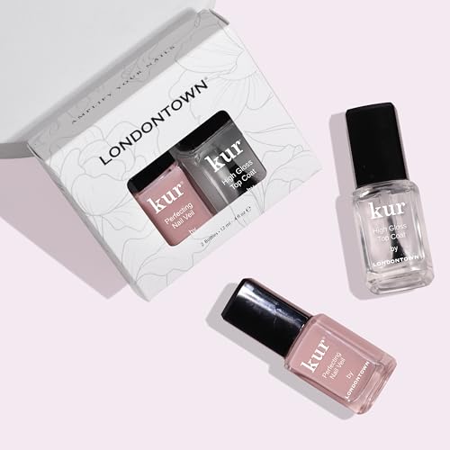 LONDONTOWN Tint & Shine Set - Perfecting Nail Veil #4, Dusty Rose Pink, with High Gloss Top Coat Nail Polish Manicure Set, 0.40fl oz