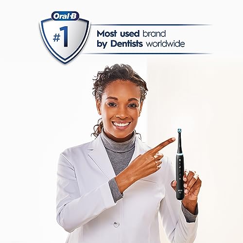 Oral-B iO Series 5 Rechargeable Electric Toothbrush with Visible Pressure Sensor to Protect Gums, 2 Minute Timer, 5 Cleaning Settings, 1 Replacement Toothbrush Heads, and Travel Case, White