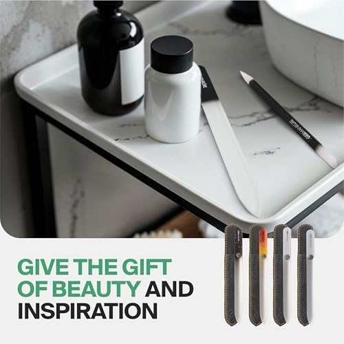 GERMANIKURE Czech Crystal Glass Nail File in Suede Leather Case, Original Black Branded, Professional Manicure & Pedicure Products for Easy Shaping of Natural Nails
