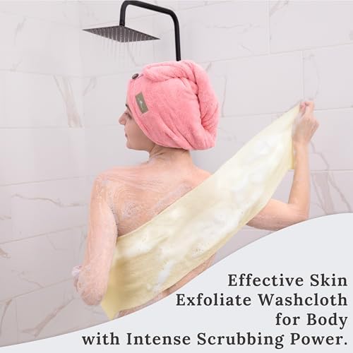 myHomeBody Exfoliating Washcloths for Showering, Loofah Body Scrubber Exfoliator, Back Shower Towel, Bath Washer for Exfoliation, Cream, Set of 2