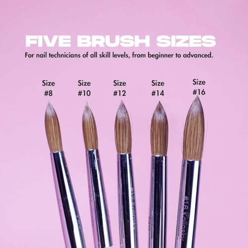 Kolinsky Crimped Acrylic Nail Brush for Acrylic Powder and EMA Monomer Application, Made for Professional Nail Technicians and Beginner Nail Students, Size #12