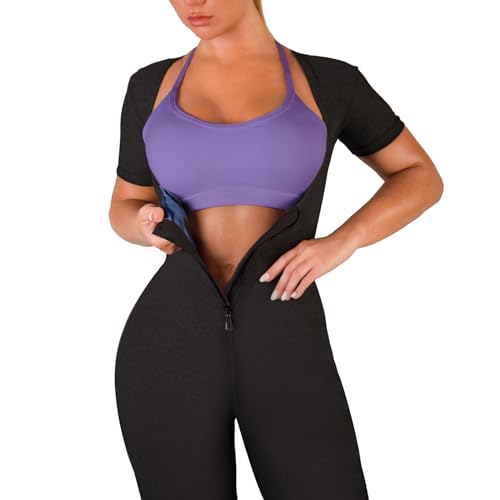 CEIUEO Women Sauna Suit Waist Trainer 3 in 1 Slimming Full Body Shaper Workout Top for Weight loss(BK S)