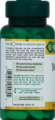 Nature's Bounty Magnesium, Mineral Supplement, Supports Bone and Muscle Health, 500 mg, Coated Tablets, 100 Count (Pack of 2)