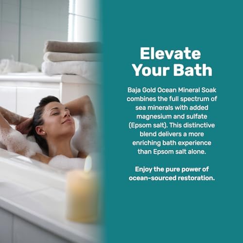 Baja Gold Ocean Mineral Soak- Organic Epsom Salt Bath Soak for Relaxation & Skin - Magnesium Flakes Bath Soak for Sleep & Muscles - Unscented, 2 Lb Resealable Bag