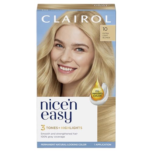 Clairol Nice'N Easy Permanent Hair Dye, 10 Extra Light Blonde Hair Color, Pack Of 1